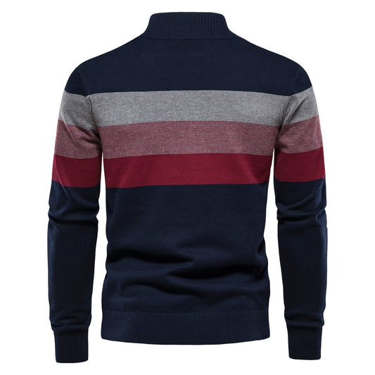 Men’s Striped Mock Neck Pullover Sweater