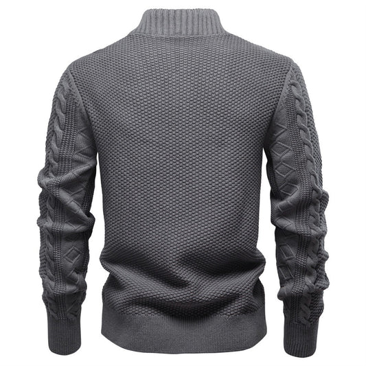 Men’s Zip-Up Stand Collar Cable Knit Sweater