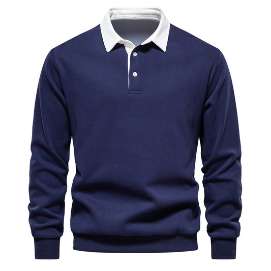Men’s Long Sleeve Solid Color Polo Sweatshirt