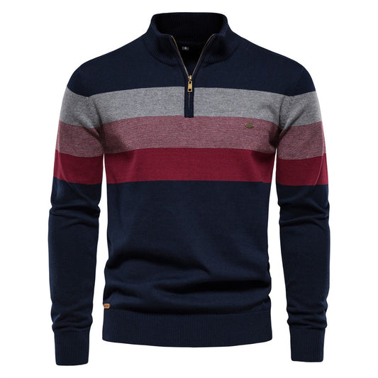 Men’s Striped Mock Neck Pullover Sweater